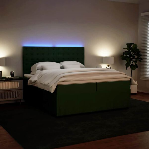 vidaXL Sommier &agrave; lattes de lit et matelas Vert fonc&eacute; 200x200cm Velours