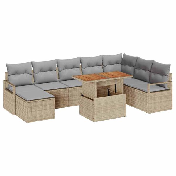 vidaXL Ensemble de canap&eacute; de jardin 9 pcs Beige Poly rotin