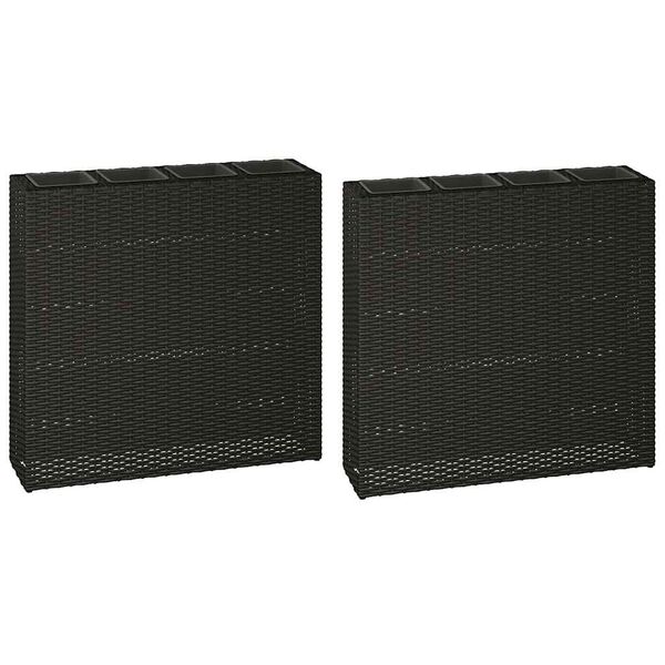 vidaXL Lits surélevés de jardin avec 4 pots 2 pcs Résine tressée Noir