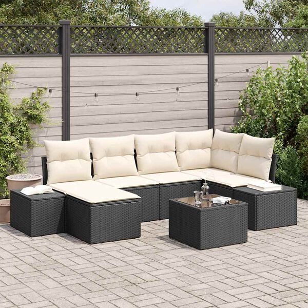 vidaXL Ensemble de canap&eacute; de jardin 6 pcs Noir et Cr&egrave;me polyrotin