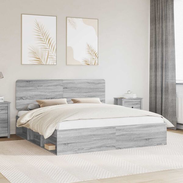 vidaXL Cadre de lit Gris Sonoma 180 x 200 cm Bois de pin massif