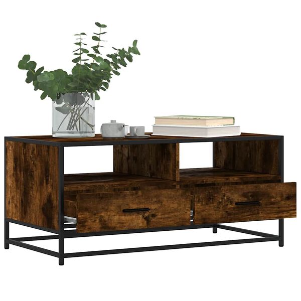 vidaXL Table basse chêne fumé 100x50x45 cm bois d'ingénierie et métal