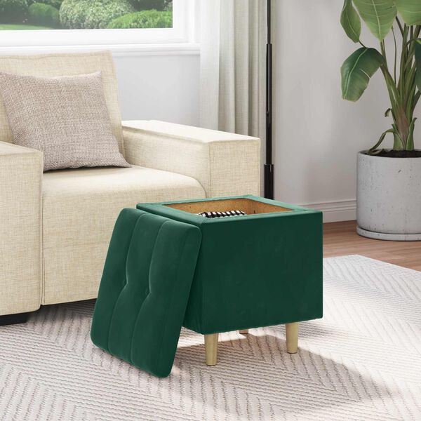 vidaXL Pouf de rangement Vert fonc&eacute; 40 x 40 x 45 cm Velours