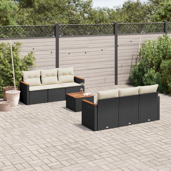vidaXL Salon de jardin 7 pcs avec coussins noir r&eacute;sine tress&eacute;e