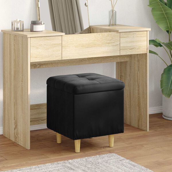 vidaXL Pouf de rangement avec coussin Noir 40 x 40 x 45 cm Velours