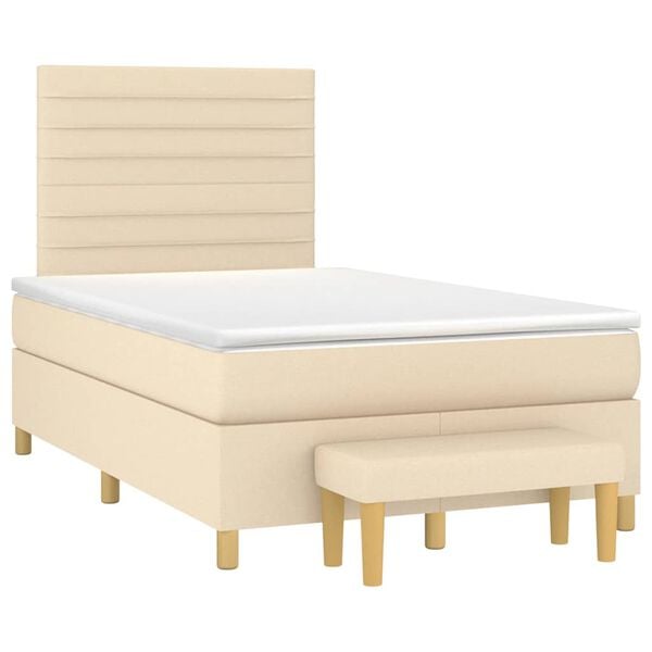 vidaXL Sommier &agrave; lattes de lit avec matelas cr&egrave;me 120x190 cm tissu