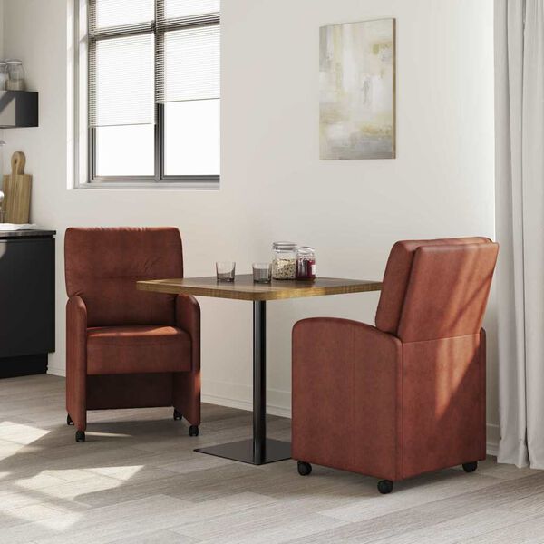 vidaXL Chaises de Salle &agrave; Manger avec Roues 2 pcs Marron brillant