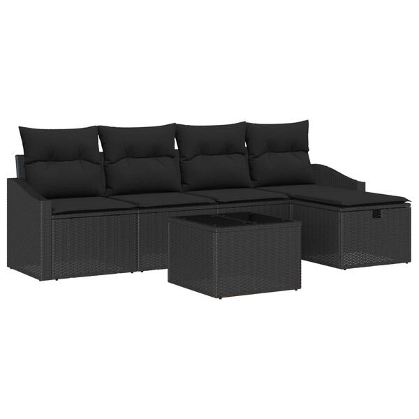 vidaXL Ensemble de Canap&eacute;s avec coussin 6 pcs Noir polyrotin