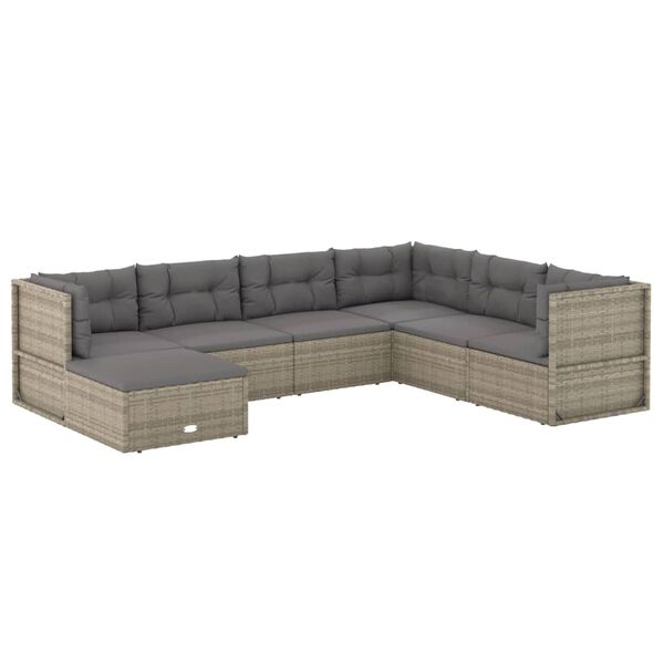 vidaXL Salon de jardin 7 pcs avec coussins Gris R&eacute;sine tress&eacute;e