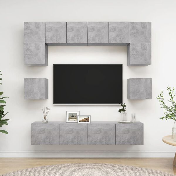 vidaXL Ensemble de meubles TV 8 pcs Gris b&eacute;ton Bois d'ing&eacute;nierie