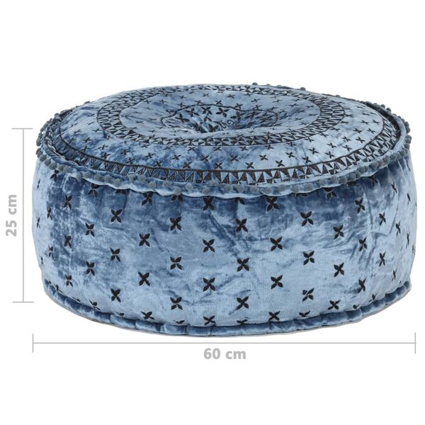 vidaXL Pouf rond avec broderie Velours 60x25 cm Bleu