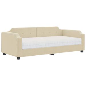 vidaXL Lit de jour avec matelas cr&egrave;me 90x200 cm tissu