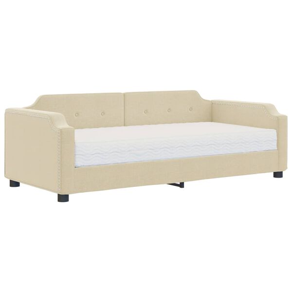 vidaXL Lit de jour avec matelas cr&egrave;me 90x200 cm tissu