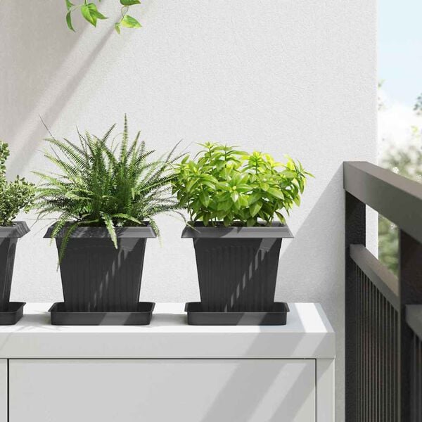 vidaXL Pot de Fleurs Carr&eacute; 6 pcs Noir 16 x 16 x 14 cm Plastique