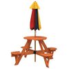vidaXL Table de pique-nique pour 4 enfants avec parasol rond sapin