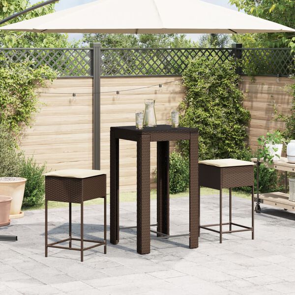 vidaXL Ensemble de bar de jardin 3 pcs et coussins brun r&eacute;sine tress&eacute;e
