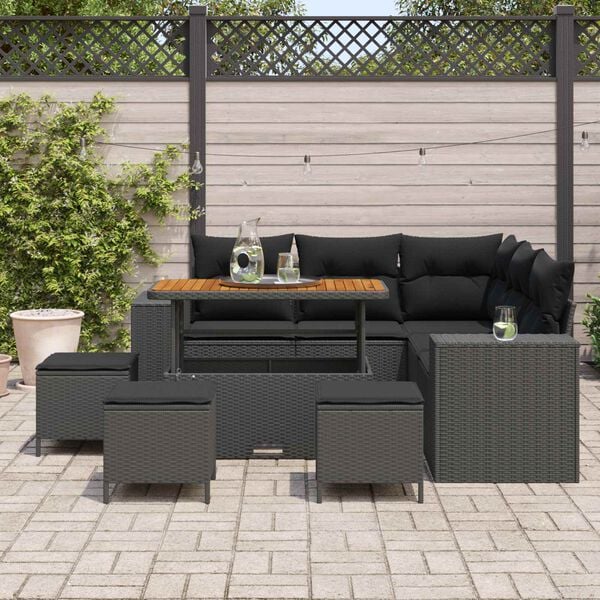 vidaXL Ensemble de canap&eacute; de jardin avec coussin 9 pcs Noir