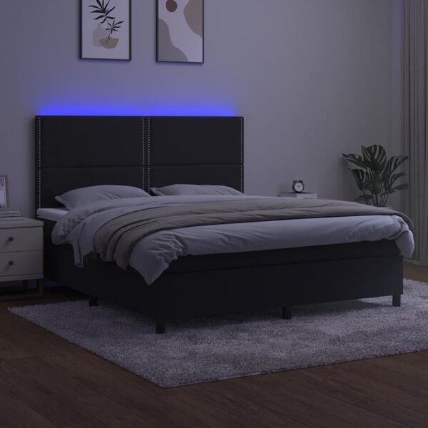 vidaXL Sommier &agrave; lattes de lit matelas et LED Noir 160x200 cm Velours