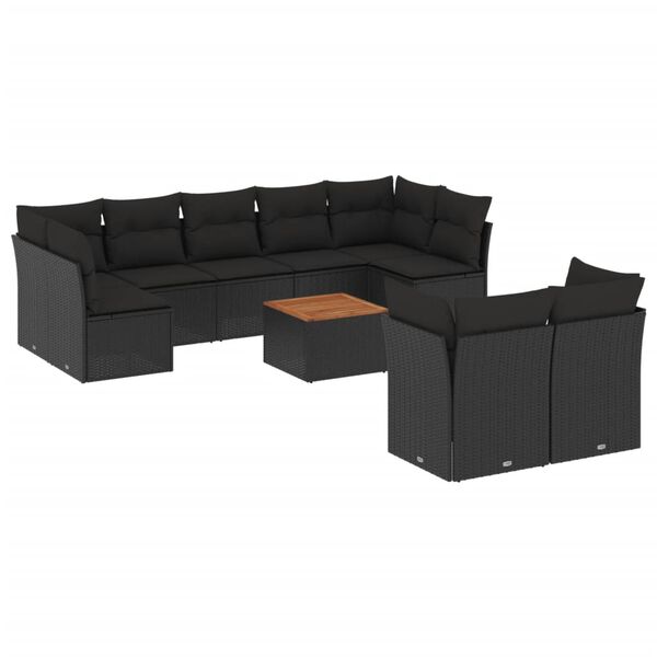 vidaXL Salon de jardin 10 pcs avec coussins noir r&eacute;sine tress&eacute;e