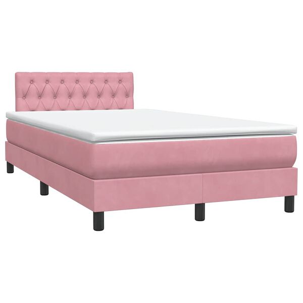 vidaXL Sommier &agrave; lattes de lit avec matelas rose 120x220 cm velours