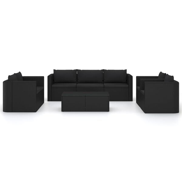 vidaXL Salon de jardin 9 pcs avec coussins Résine tressée Noir