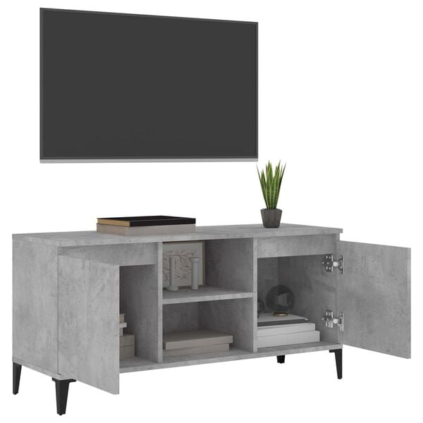 vidaXL Meuble TV avec pieds en métal Gris béton 103,5x35x50 cm