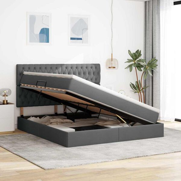 vidaXL Lit avec rangement et LED Gris fonc&eacute; 180 x 200 cm Polyester