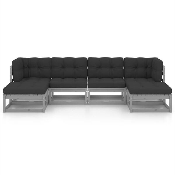 vidaXL Salon de jardin 6 pcs avec coussins Gris Bois de pin massif