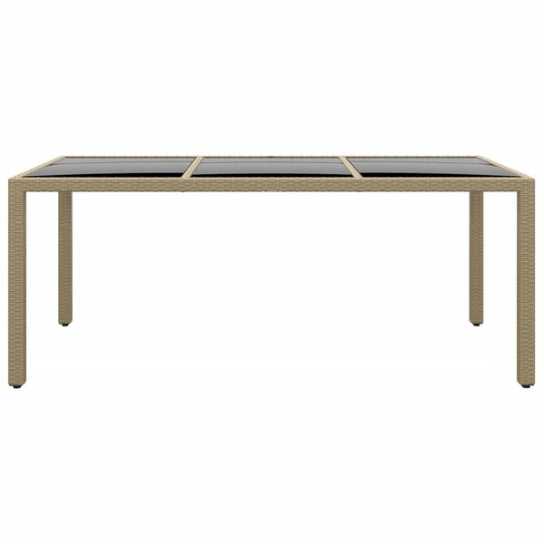 vidaXL Table de jardin 190x90x75 cm Verre trempé/résine tressée Beige