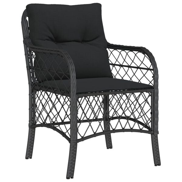 vidaXL Ensemble &agrave; manger de jardin coussins 5pcs Noir R&eacute;sine tress&eacute;e