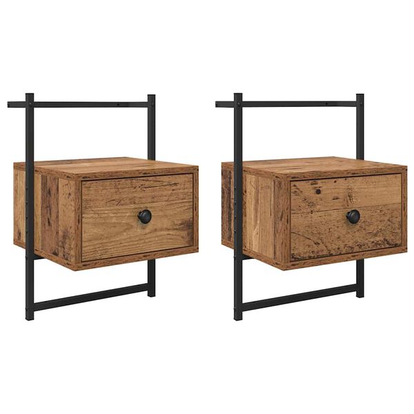 vidaXL Cabinet de chevet avec tiroir 2 pcs Bois ancien 35 x 30 x 51 cm