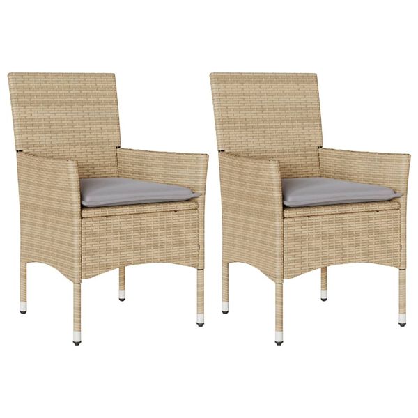 vidaXL Chaises de jardin avec coussins lot de 2 beige r&eacute;sine tress&eacute;e