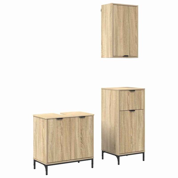vidaXL Ensemble de mobilier de salle de bain 3 pcs Ch&ecirc;ne sonoma