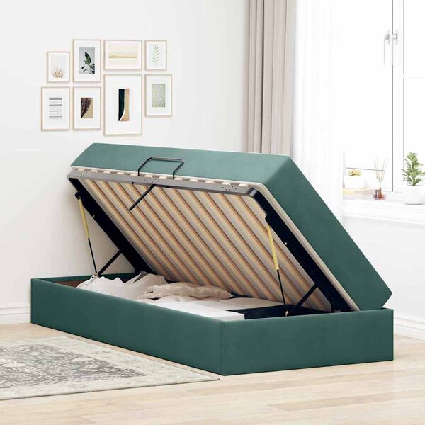 vidaXL Lit avec rangement et matelas Vert fonc&eacute; 100 x 200 cm Velours