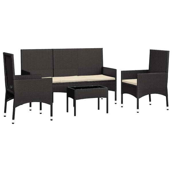 vidaXL Salon de jardin 4 pcs avec coussins Noir R&eacute;sine tress&eacute;e