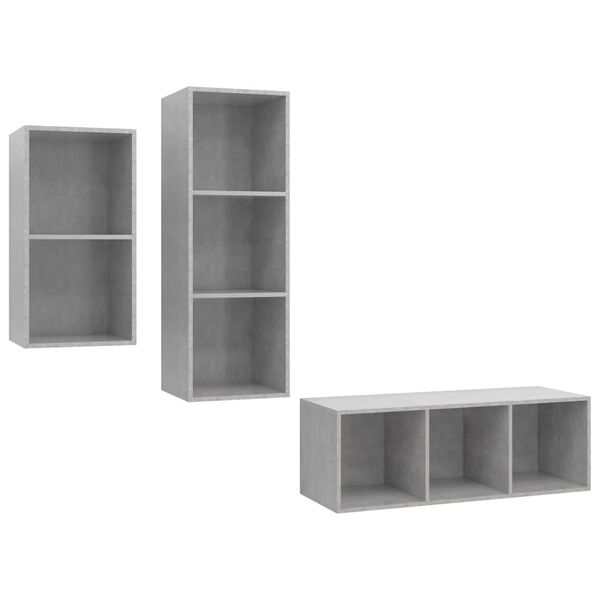 vidaXL Ensemble de meuble TV 3 pcs Gris béton Bois d'ingénierie