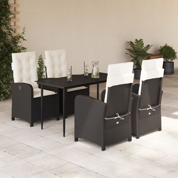 vidaXL Ensemble &agrave; manger de jardin coussins 5pcs Noir R&eacute;sine tress&eacute;e