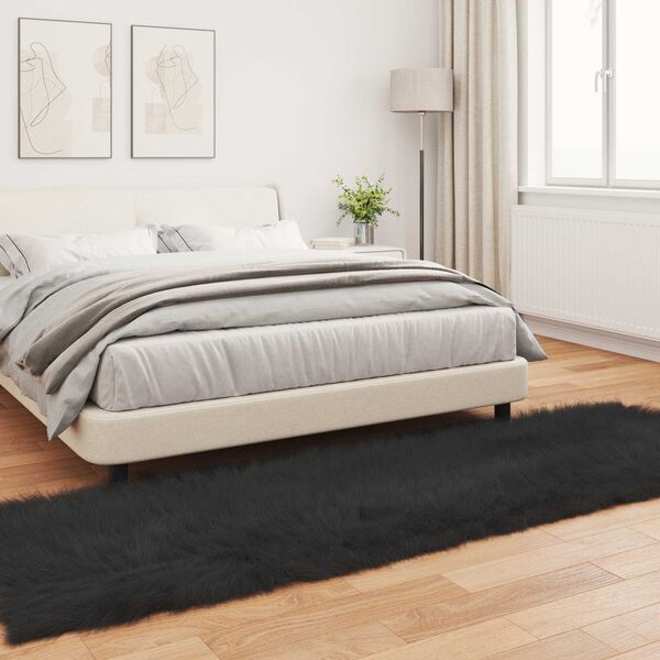 vidaXL Tapis en fausse Tafalla Noir 80 x 250 cm Polyester