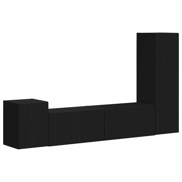 vidaXL Ensemble meuble TV Montage mural 4 pcs Noir Bois d'ing&eacute;nierie