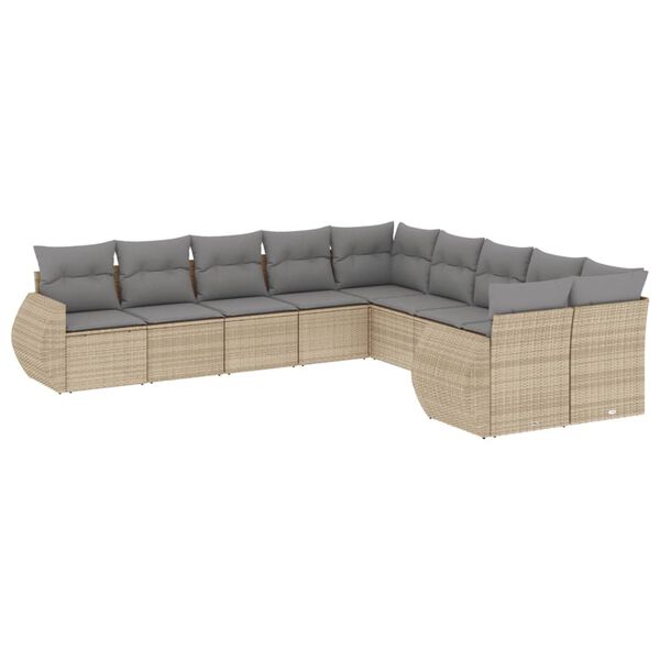 vidaXL Salon de jardin avec coussins 10 pcs beige r&eacute;sine tress&eacute;e