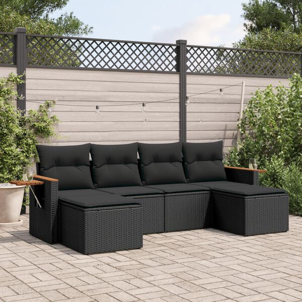 vidaXL Salon de jardin 6 pcs avec coussins noir r&eacute;sine tress&eacute;e
