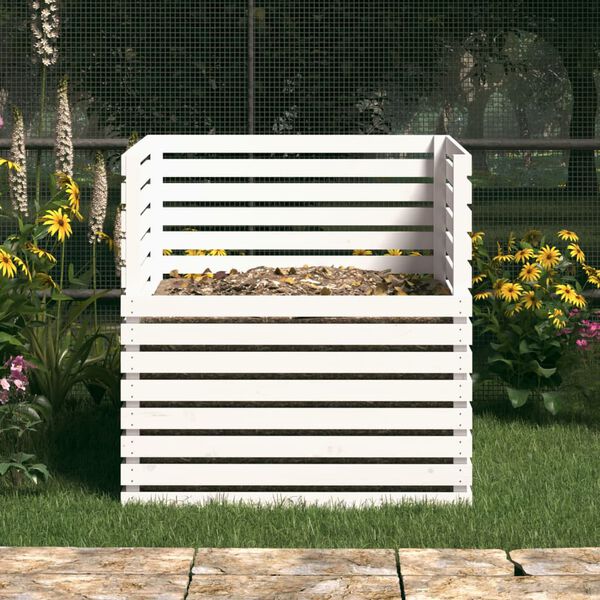 vidaXL Composteur Blanc 100x100x102 cm Bois massif de pin