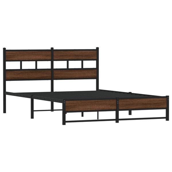 vidaXL Cadre de lit en m&eacute;tal sans matelas ch&ecirc;ne marron 135x190 cm