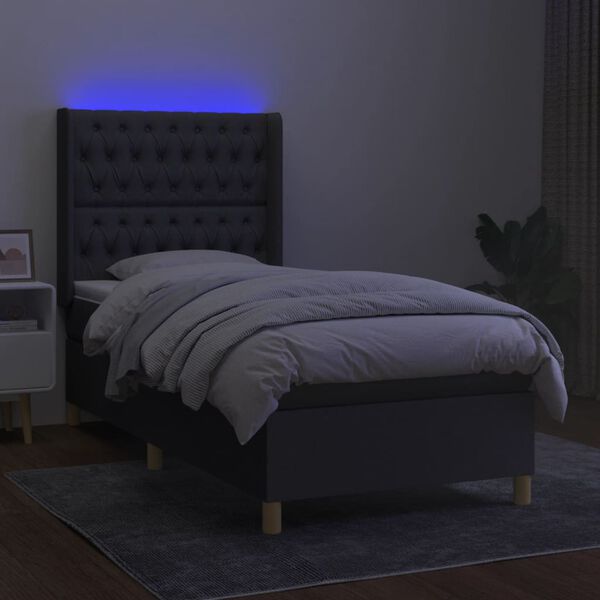 vidaXL Sommier &agrave; lattes de lit matelas LED Gris fonc&eacute; 90x200cm Tissu