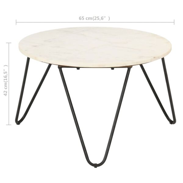 vidaXL Table basse Blanc 65x65x42 cm Pierre véritable texture marbre