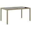 vidaXL Table de jardin 150x90x75 cm Verre tremp&eacute;/r&eacute;sine tress&eacute;e Beige
