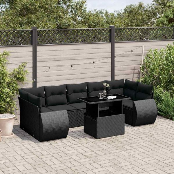 vidaXL Salon de jardin 8 pcs avec coussins noir r&eacute;sine tress&eacute;e