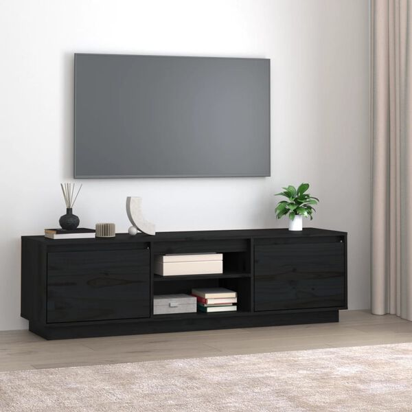 vidaXL Meuble TV Noir 140x35x40 cm Bois de pin massif