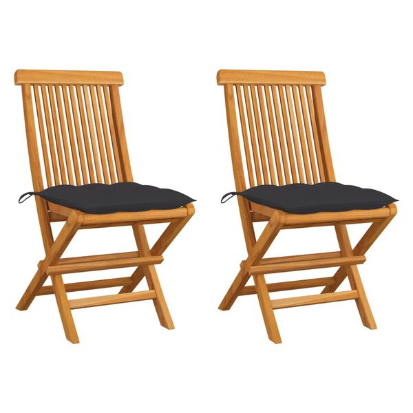vidaXL Chaises de jardin et coussins anthracite lot de 2 Bois de teck