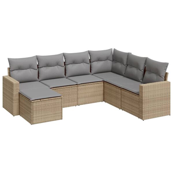 vidaXL Salon de jardin avec coussins 7 pcs beige r&eacute;sine tress&eacute;e